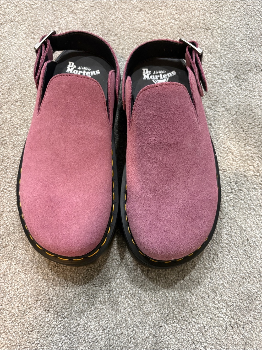 Dr. Martens Mauve Suede Buckle Clogs